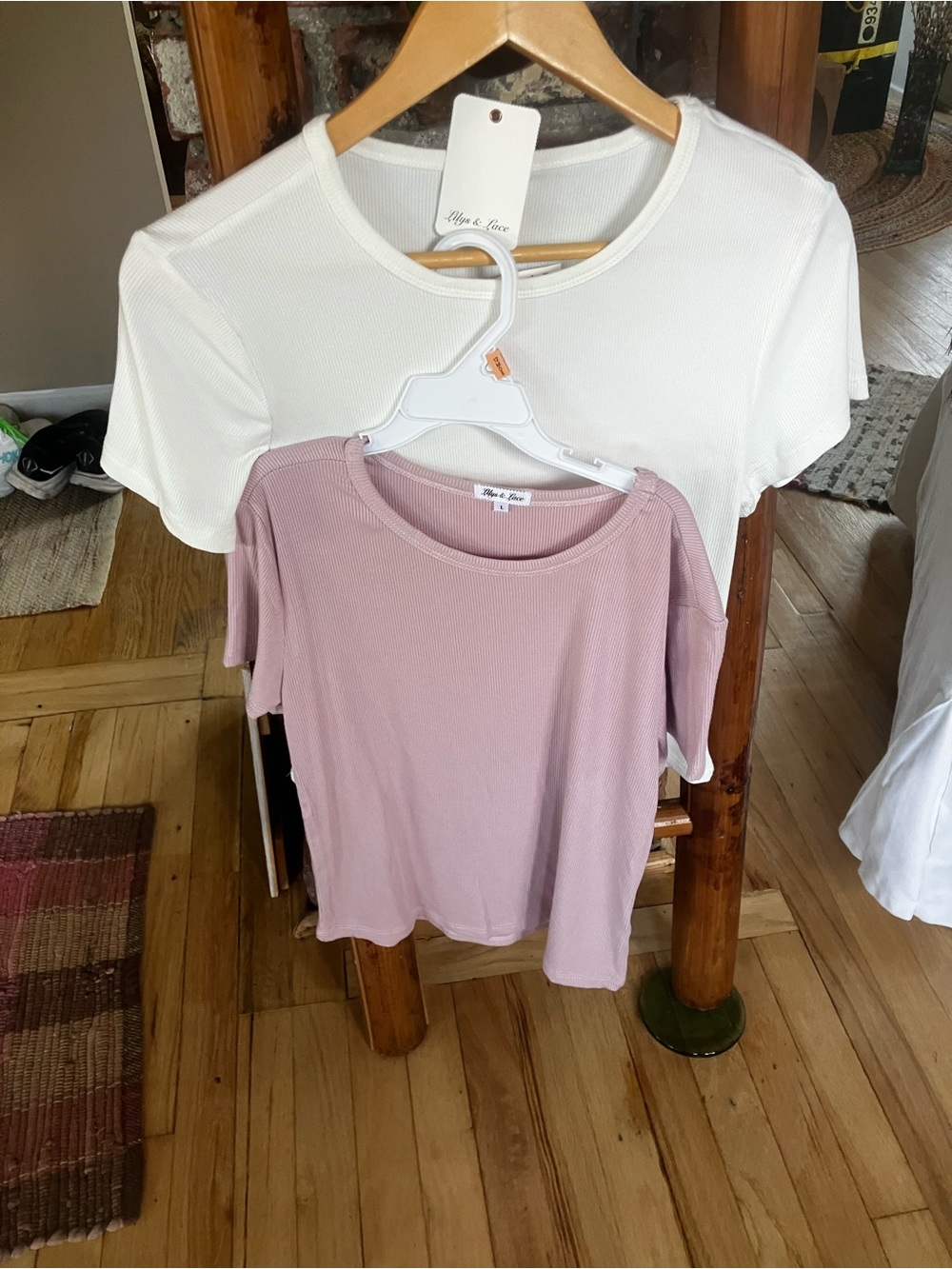 Women's Ribbed Crop Top Two-Pack in White & Dusty/light purple